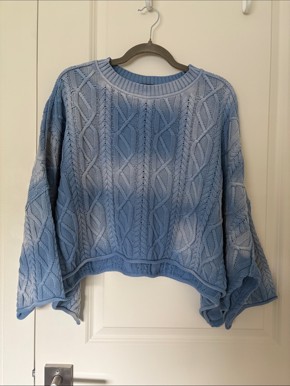 White Birch Light Blue Cable Knit Boxy Crewneck Sweater